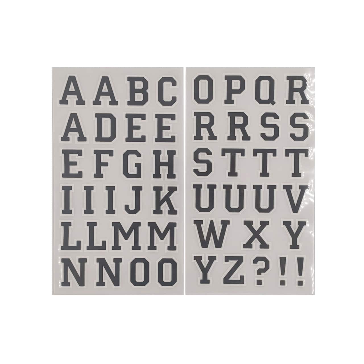 12 Packs: 49 ct. (588 total) 1.5" Iron-On Black with White Outline Athletic Letters by Make Market®